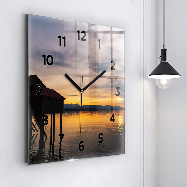 Square wall clock Sunset over the lake