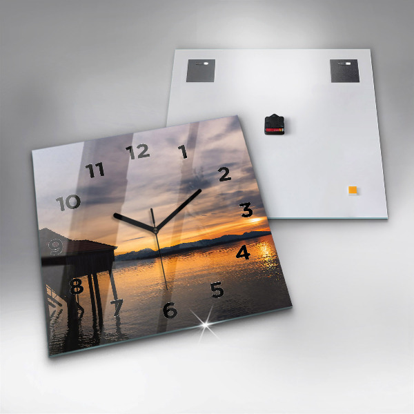 Square wall clock Sunset over the lake