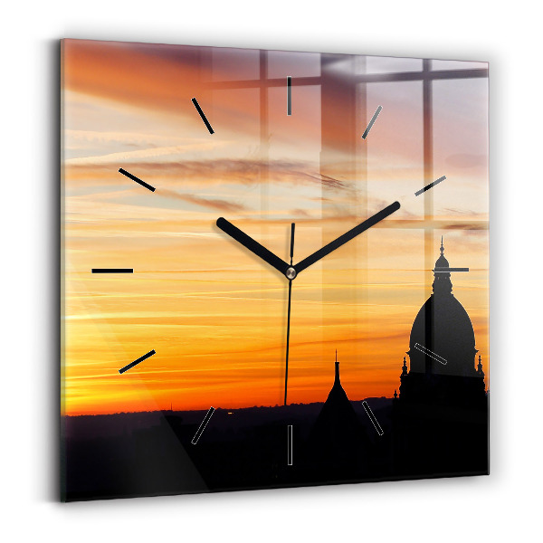 Square wall clock Building and sunset