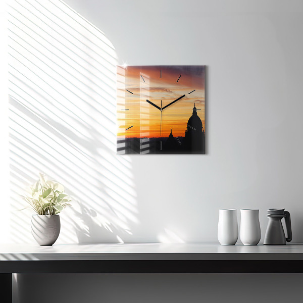 Square wall clock Building and sunset