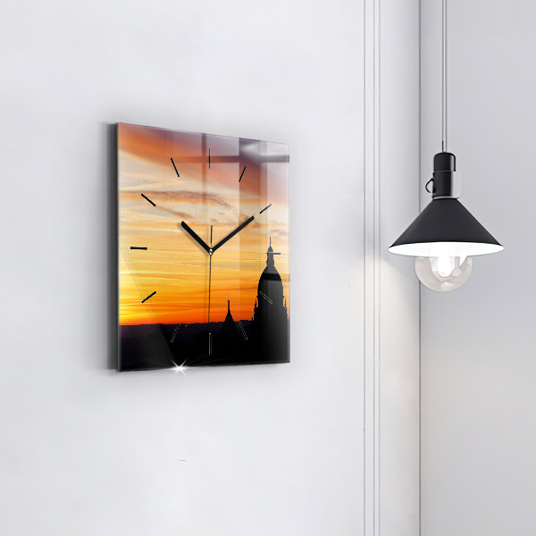 Square wall clock Building and sunset