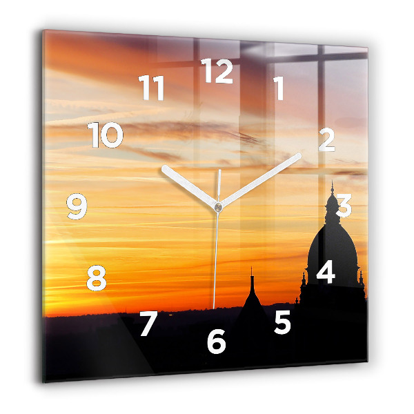 Square wall clock Building and sunset
