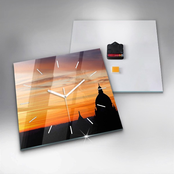 Square wall clock Building and sunset