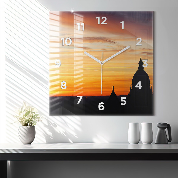 Square wall clock Building and sunset