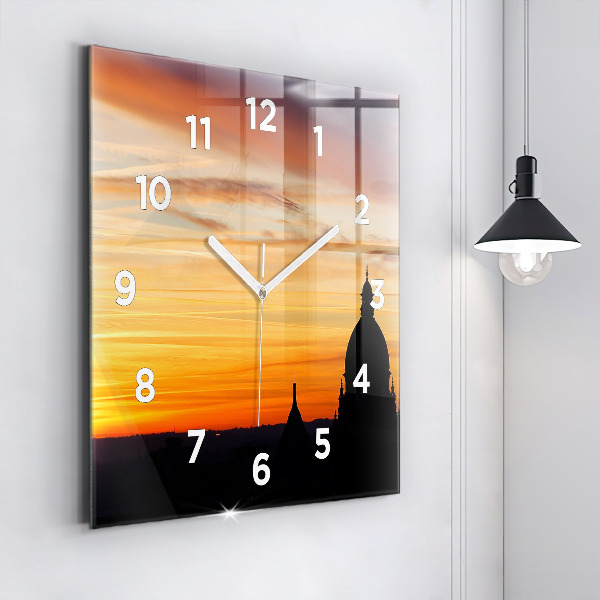 Square wall clock Building and sunset
