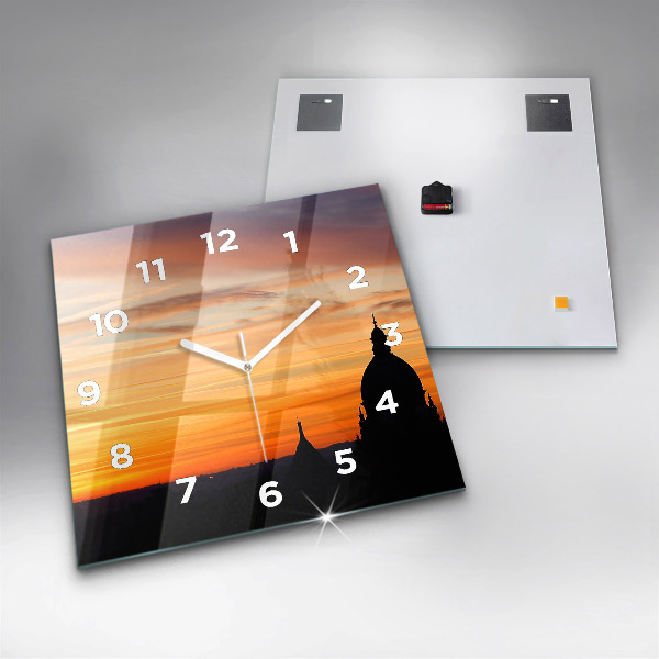 Square wall clock Building and sunset