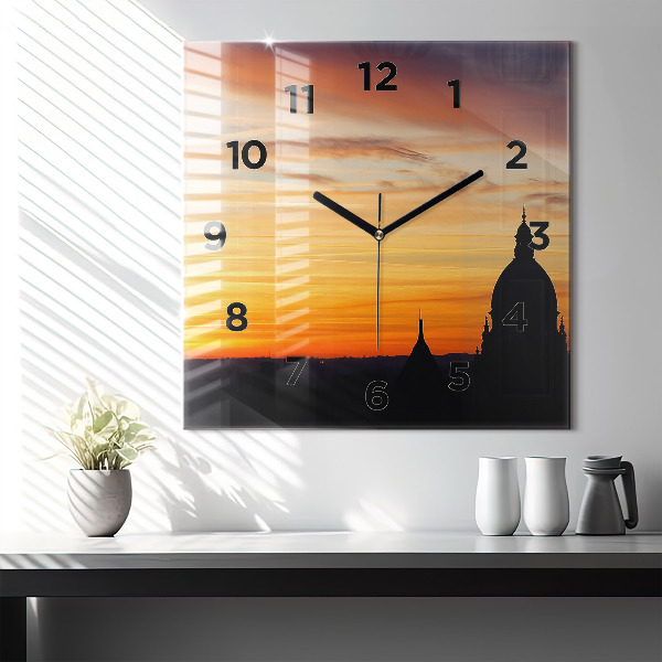 Square wall clock Building and sunset