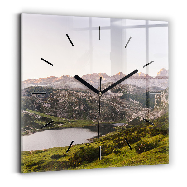 Square wall clock Lake and Pyrenees Mountains