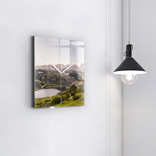 Square wall clock Lake and Pyrenees Mountains