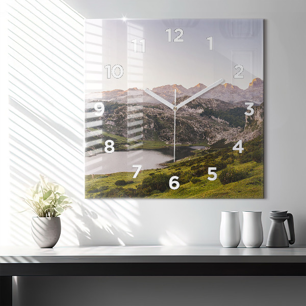 Square wall clock Lake and Pyrenees Mountains