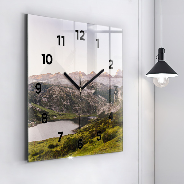 Square wall clock Lake and Pyrenees Mountains