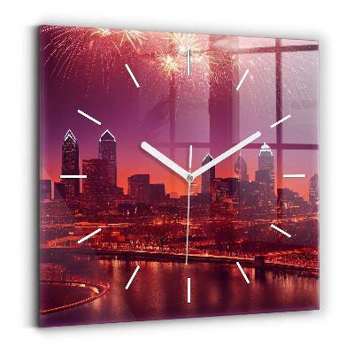 Square wall clock Philadelphia City at Night