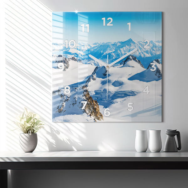 Square wall clock Skier in the Alps