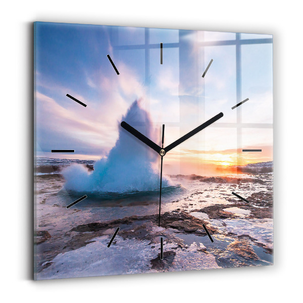Square wall clock Geyser on the island of Iceland