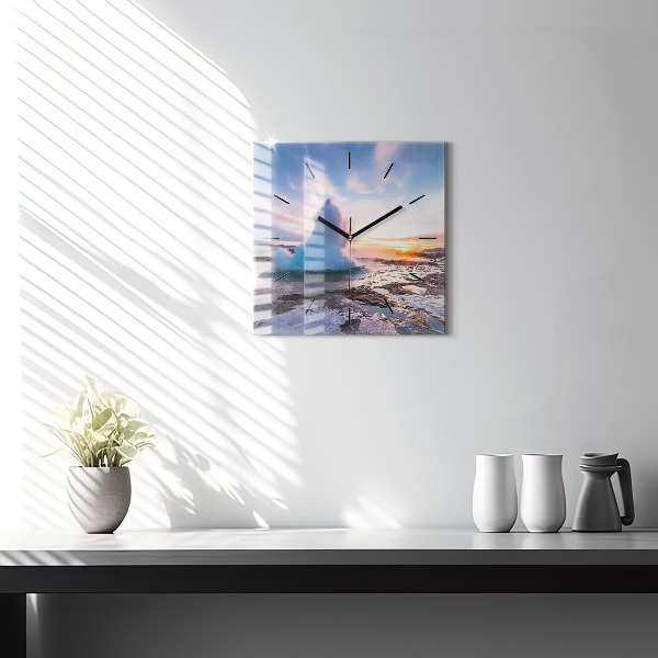 Square wall clock Geyser on the island of Iceland