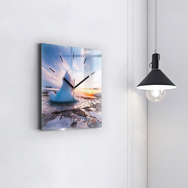 Square wall clock Geyser on the island of Iceland