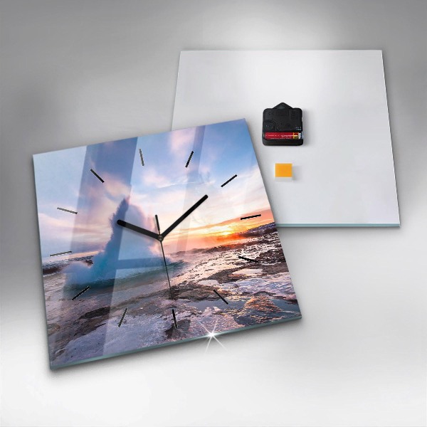 Square wall clock Geyser on the island of Iceland