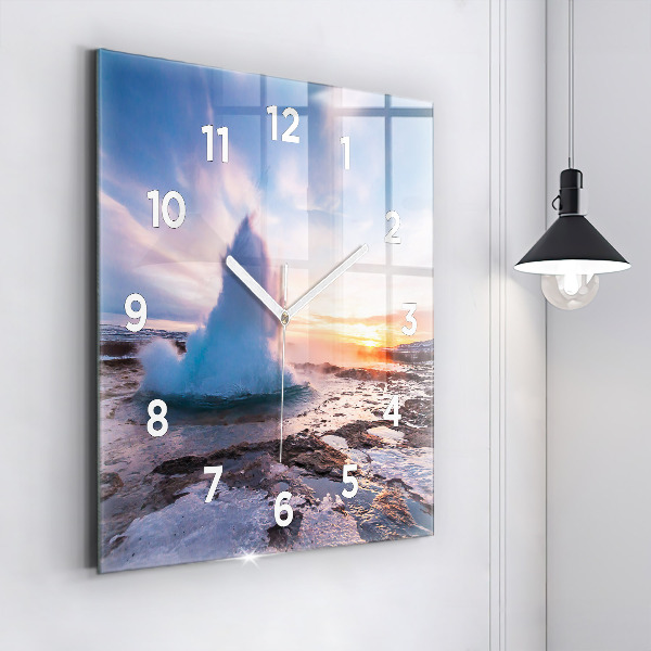 Square wall clock Geyser on the island of Iceland