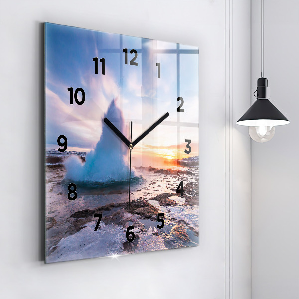 Square wall clock Geyser on the island of Iceland