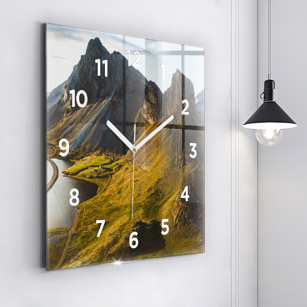Square wall clock Road in Iceland