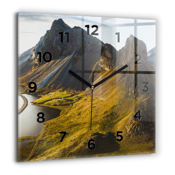 Square wall clock Road in Iceland