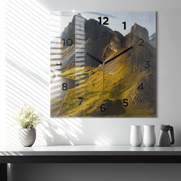 Square wall clock Road in Iceland
