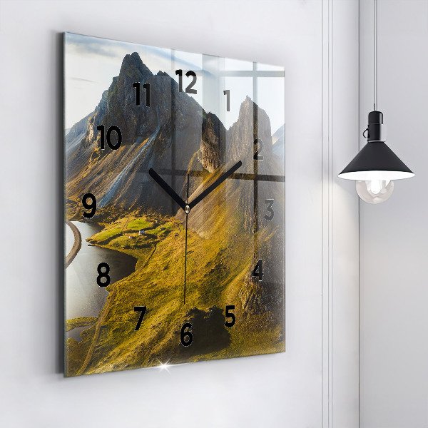 Square wall clock Road in Iceland