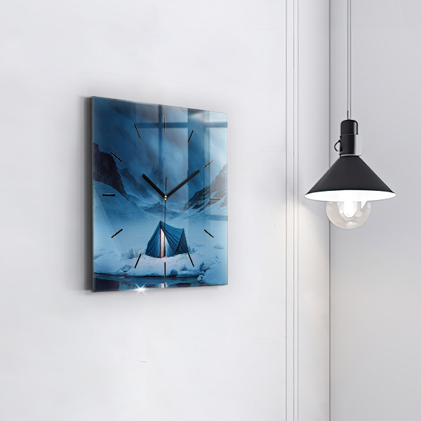 Square wall clock Tent in the mountains of Iceland