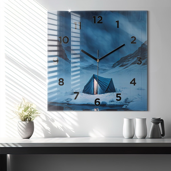 Square wall clock Tent in the mountains of Iceland