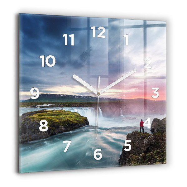 Square wall clock Landscape with a waterfall