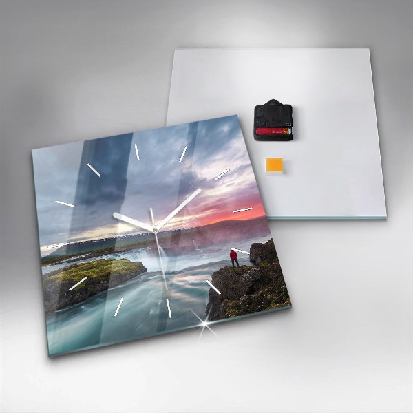 Square wall clock Landscape with a waterfall