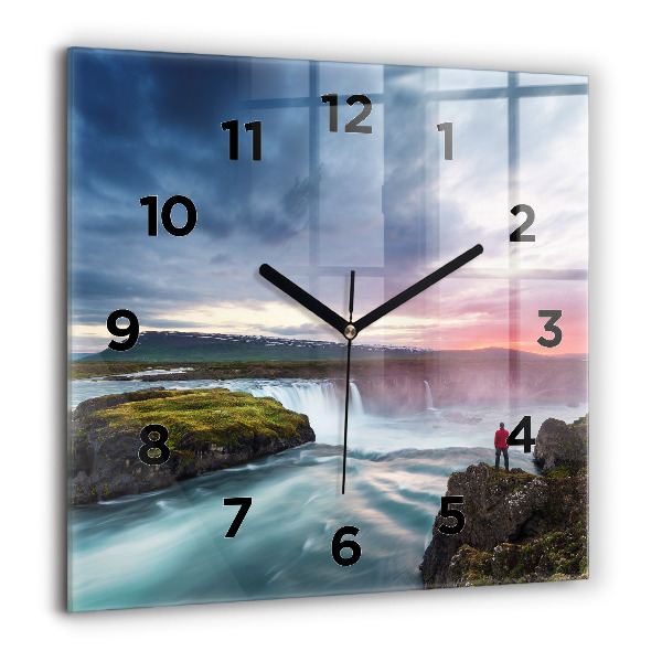 Square wall clock Landscape with a waterfall