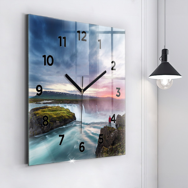 Square wall clock Landscape with a waterfall