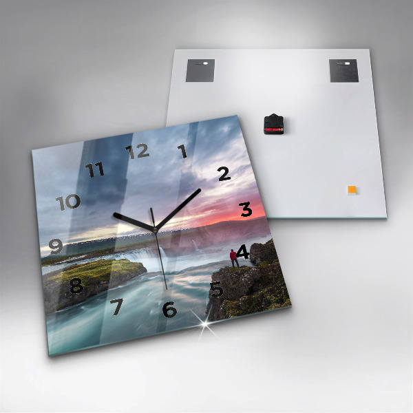 Square wall clock Landscape with a waterfall