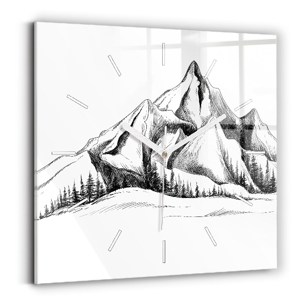 Square wall clock Drawn mountains