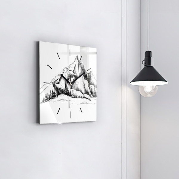 Square wall clock Drawn mountains