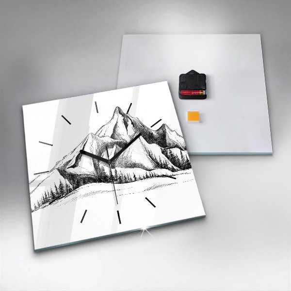 Square wall clock Drawn mountains