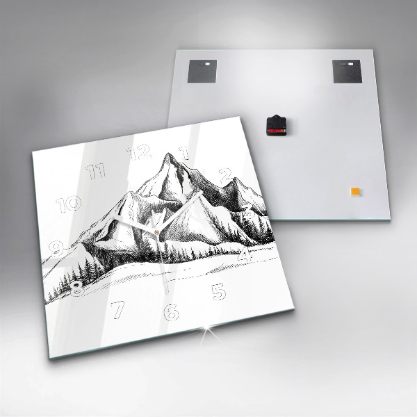 Square wall clock Drawn mountains