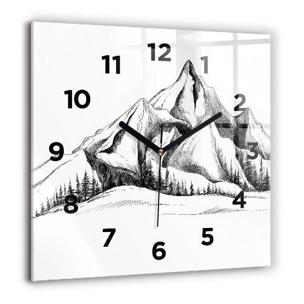 Square wall clock Drawn mountains