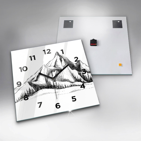 Square wall clock Drawn mountains