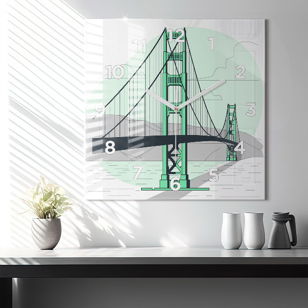 Square wall clock Green Bridge