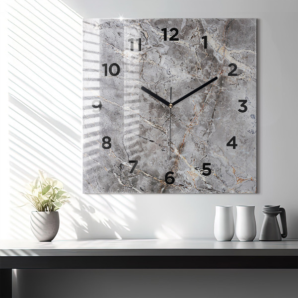 Square wall clock Gray granite marble