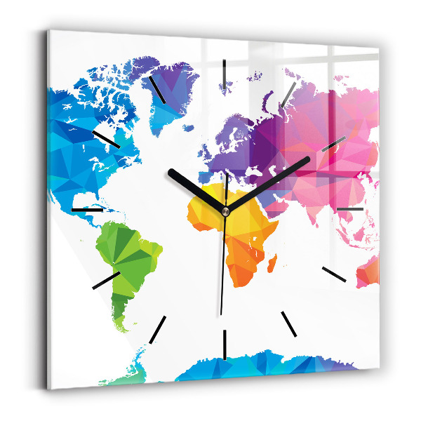 Square wall clock Abstract world map
