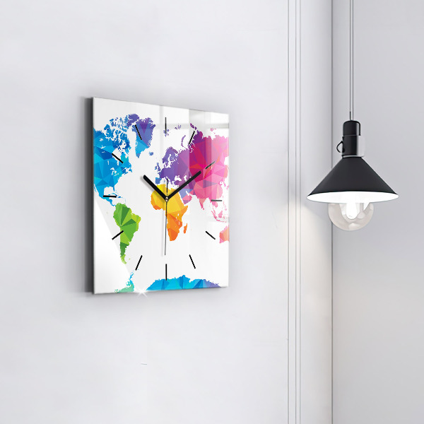 Square wall clock Abstract world map