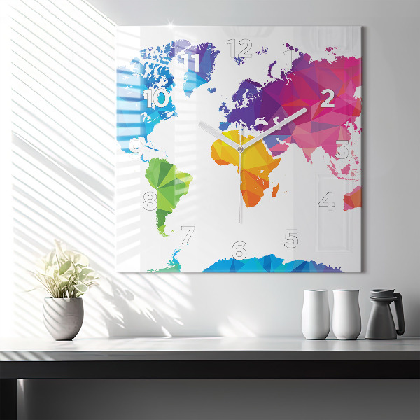 Square wall clock Abstract world map