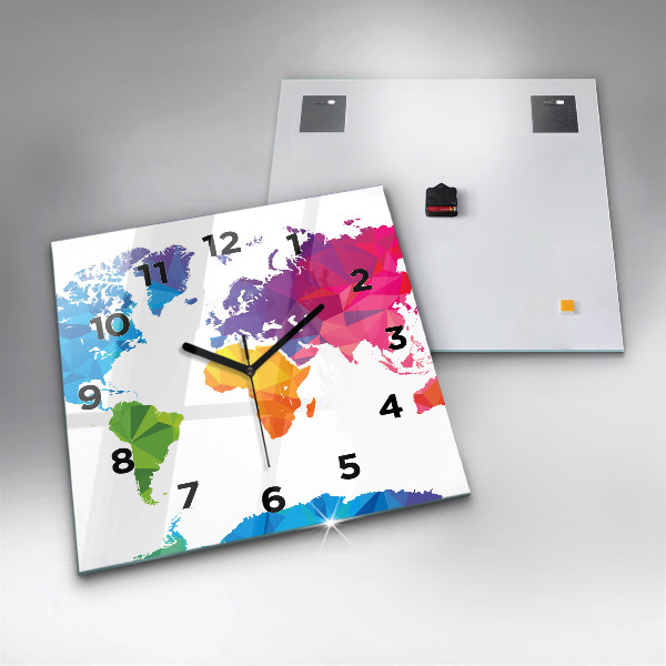 Square wall clock Abstract world map