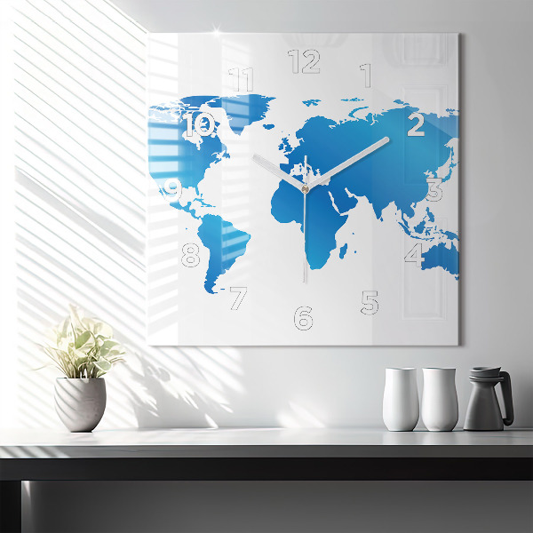 Square wall clock World map