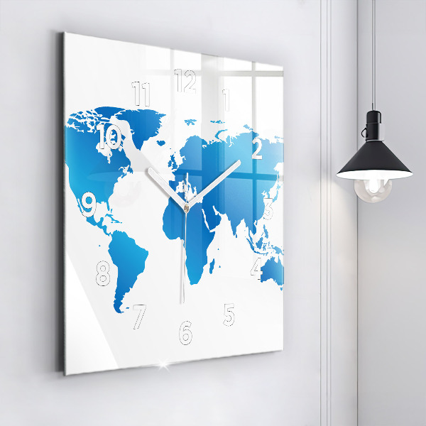 Square wall clock World map