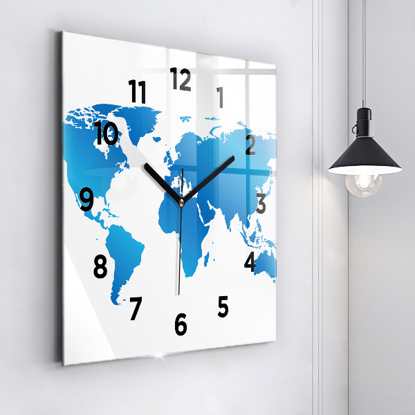 Square wall clock World map