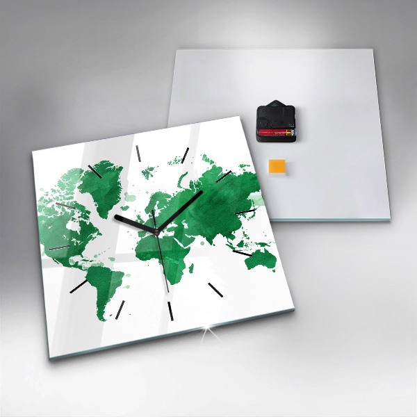 Square wall clock Green world map